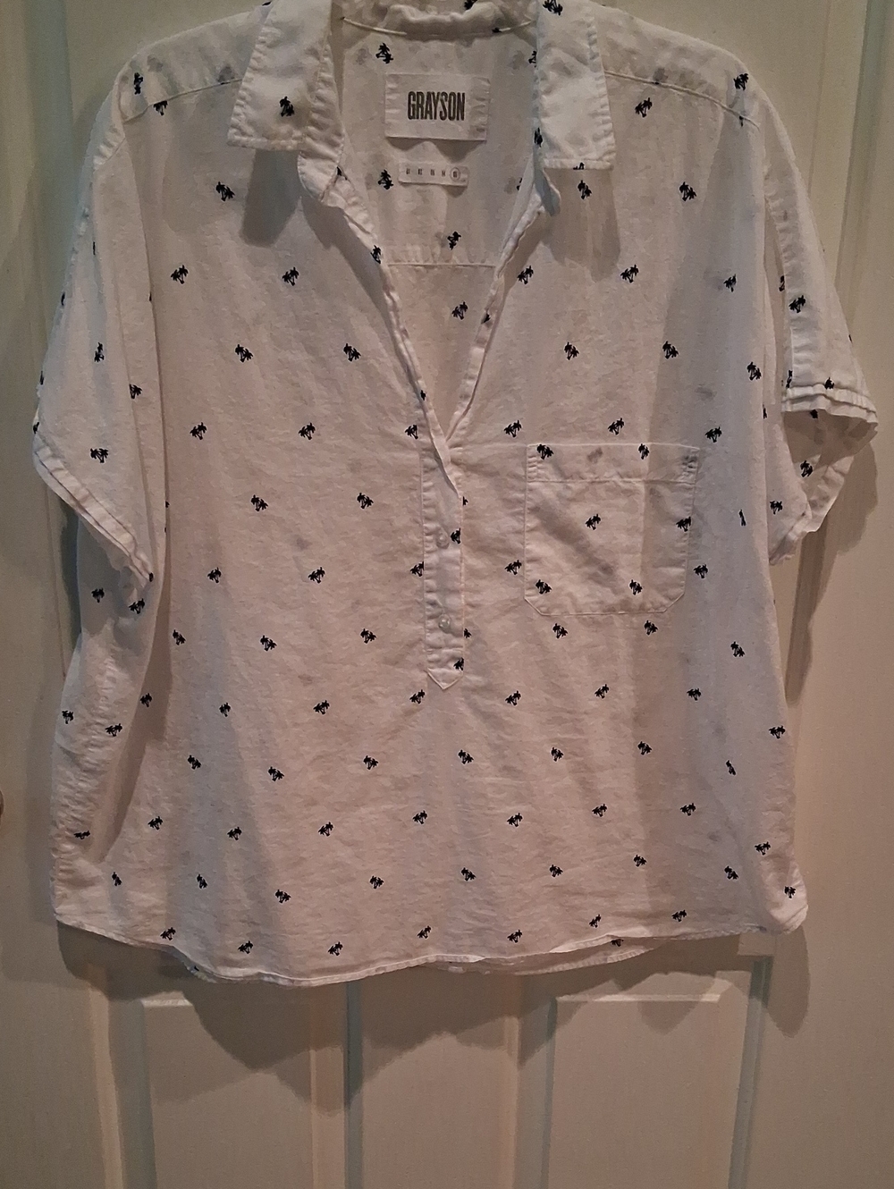 🌴🌴Grayson Artist SS White Palm Printed Women's Top